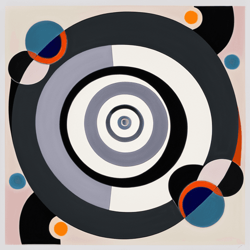 AI generated: Sophisticated,  abstract painting in the style of Kandinsky, spiral moving  dark intersecting wavy l...