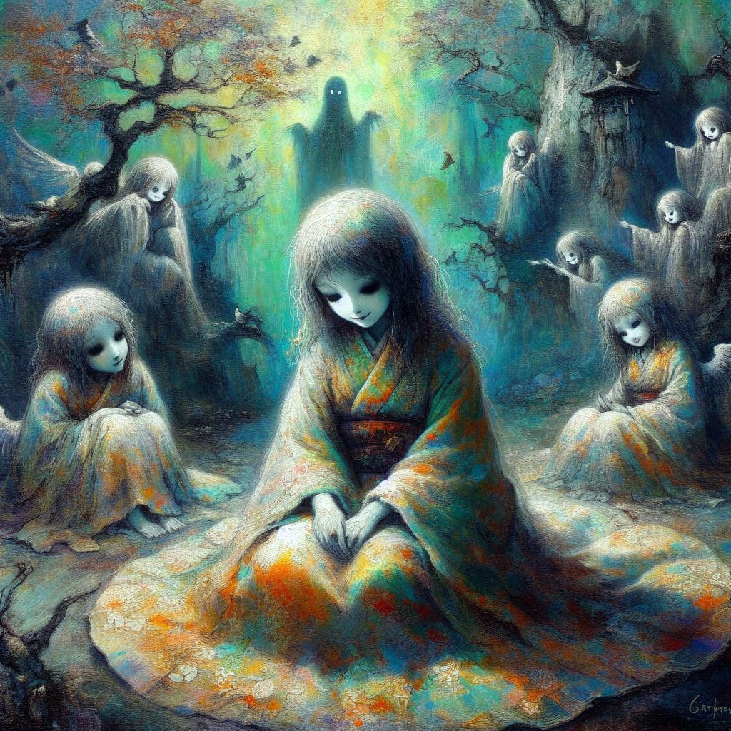 AI generated: Creepy painting similar to the artworks of Yuko Tatsushima.