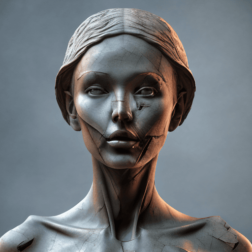 AI generated: broken woman represented by a stone statue breaking apart in the style of an eerie digital painting,...