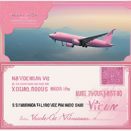 AI generated: aesthetic custom voucher about travelling with airplane with nice pink-ish color with custom text "V...