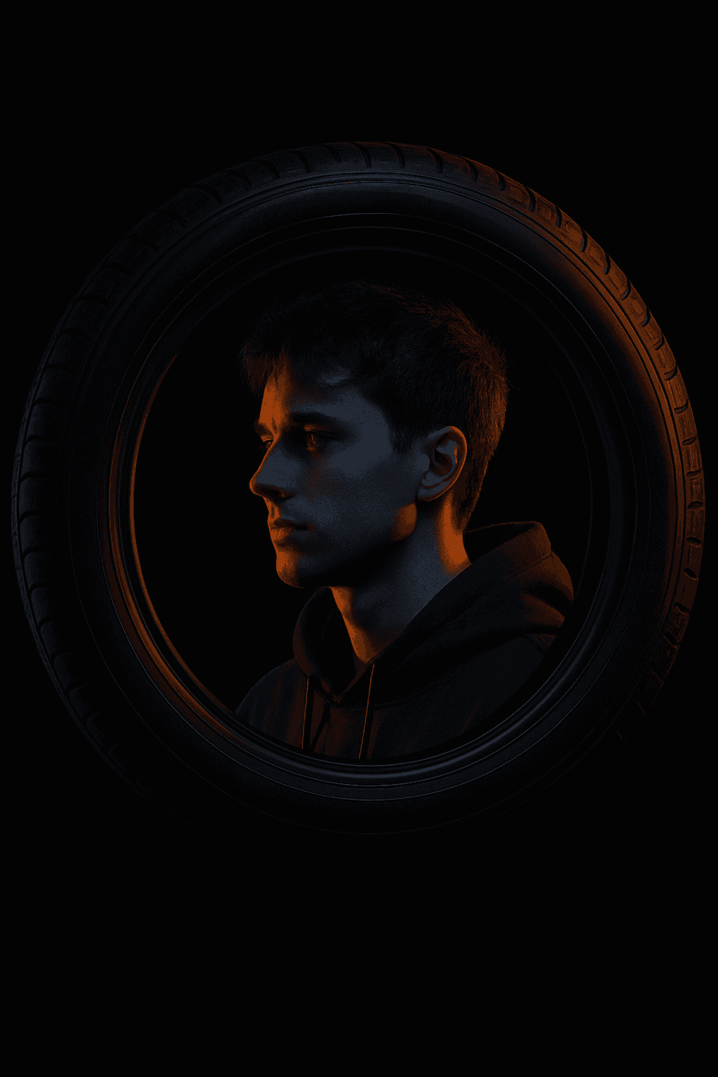 AI generated: could you create a image of car tyre from side view and the round spce between tyre add image of a b...