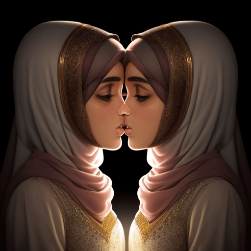 AI generated: two arabic girls kissing, Photo of a ultra realistic , dramatic light, 