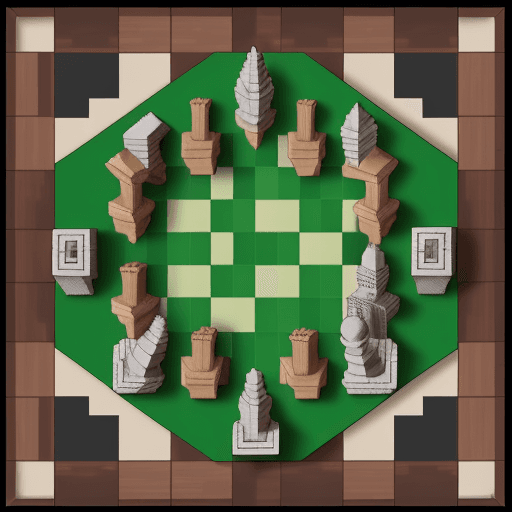 AI generated: chessboard on which the world of minecraft is located