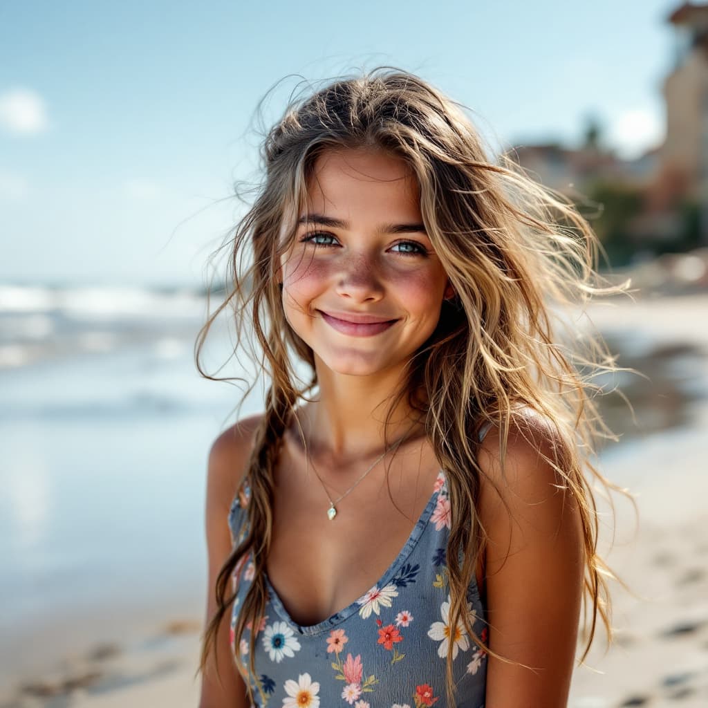 AI generated: 14 years old girl in beach back
 
 