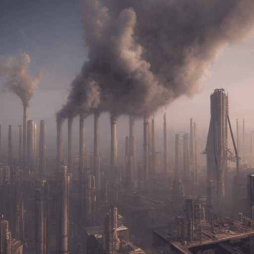 AI generated: A photo of a city in the sky, diesel-punk style,bleak,ultra realistic, many building, industrial cit...