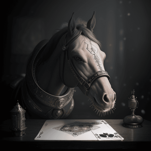 AI generated: Horse from a deck of cards, steampunk, harsh winter, perfect composition, beautiful detailed intrica...