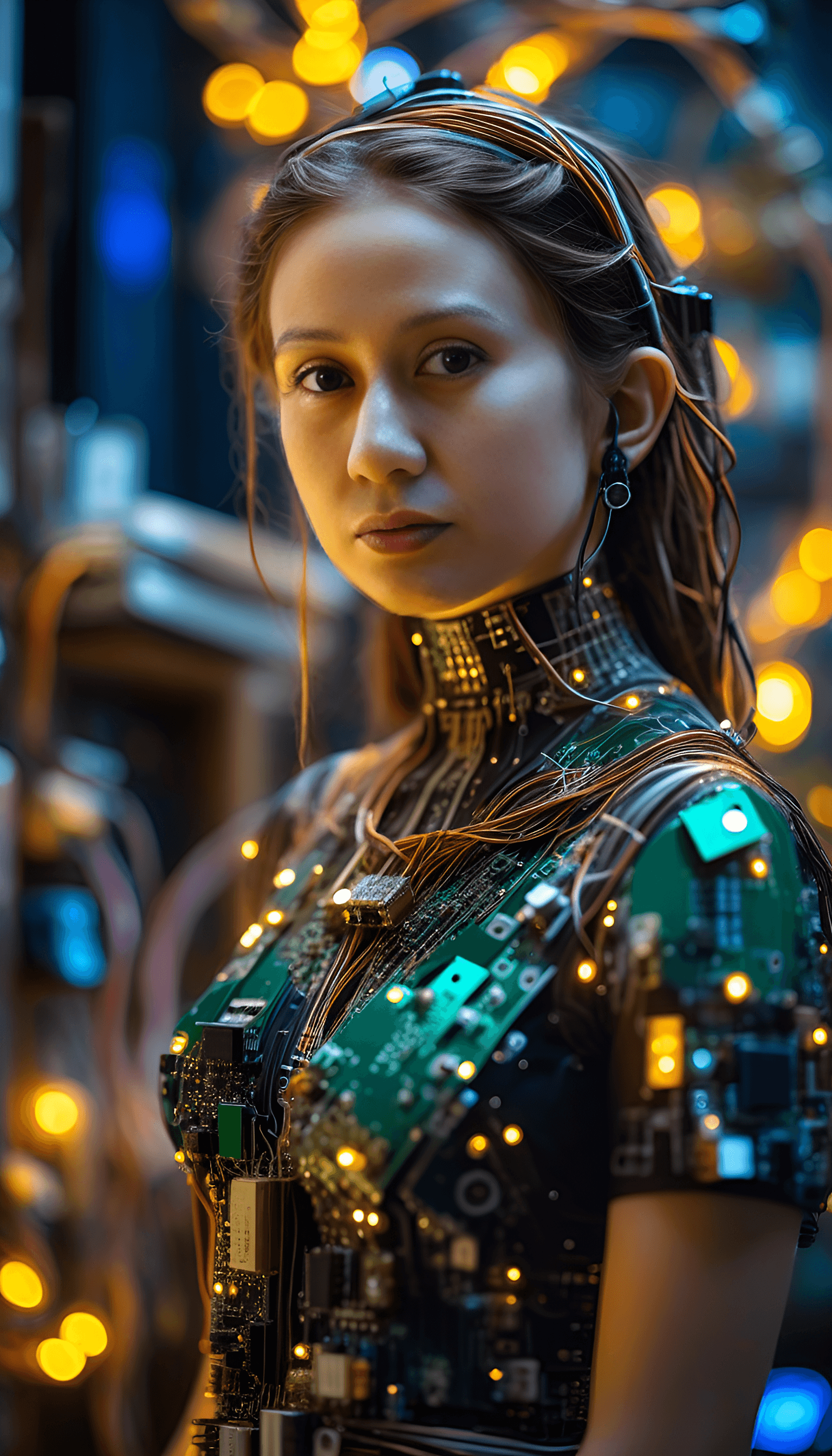 AI generated: an intricated circuitry of a witchy witch, adorned and crafted from using recycled electronic compon...