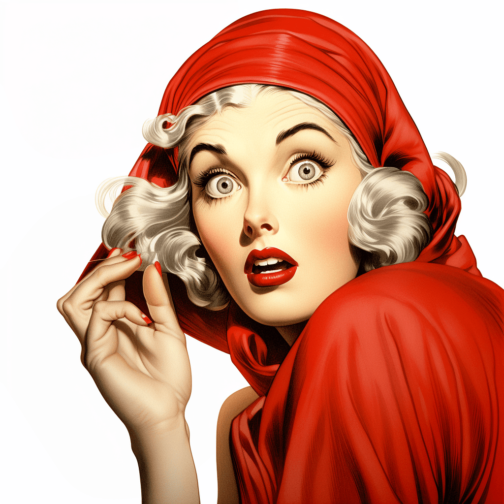 AI generated: 2D, Pin - up art, UHD Pen and Ink drawing, Art by Artgerm, Rolf Armstrong. A surprised whimsical gir...