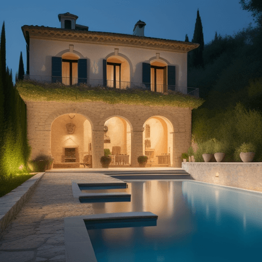 AI generated: A photo of a gorgeous medittereanean house in italy,  the walls made out of stone, there is a pool a...