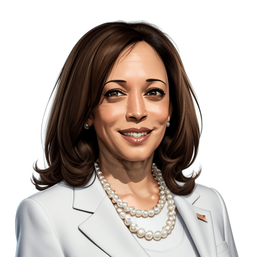 AI generated: cartoon kamala harris headshot, looking into camera, white background, smiling, 4K, wearing a cream ...