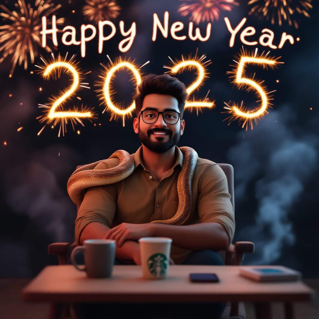 AI generated: Anime 3D portrait image of a South Indian man sitting on a chair looking directly into the viewer's ...