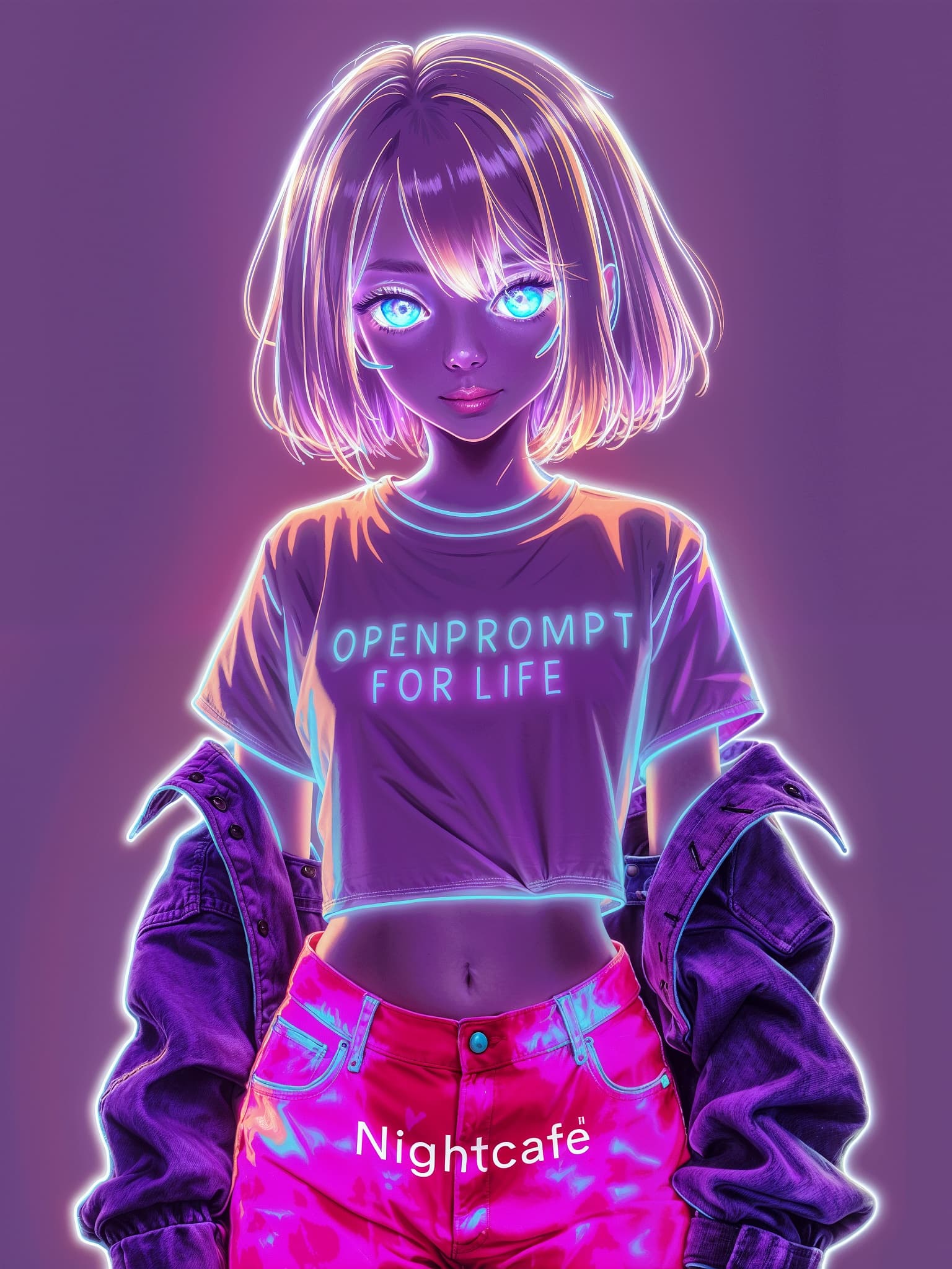 AI generated: A stunning, glowing FLUORECENT neon Anime Female Character that emits an otherworldly luminescence. ...