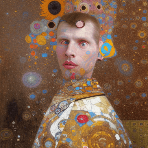 AI generated: Epic, supernatural patchwork Art by Klimt, Jennifer lommers, Mondrian, van Gogh, Luis Royo, gil elvg...