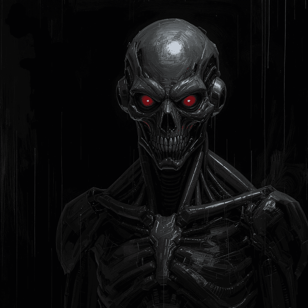 AI generated: artistic, photorealistic, front view, upper body, heavy brushed, sci-fi, bizarre mechanical human, g...