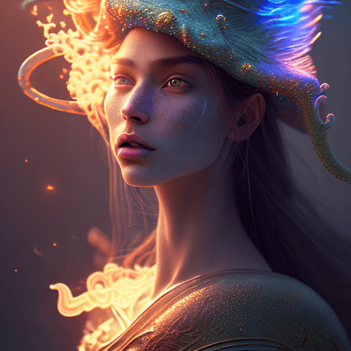 AI generated: cinematic, (realistic), intricate complexity, portrait shot, ray tracing, fantasy wizard hat, flame,...
