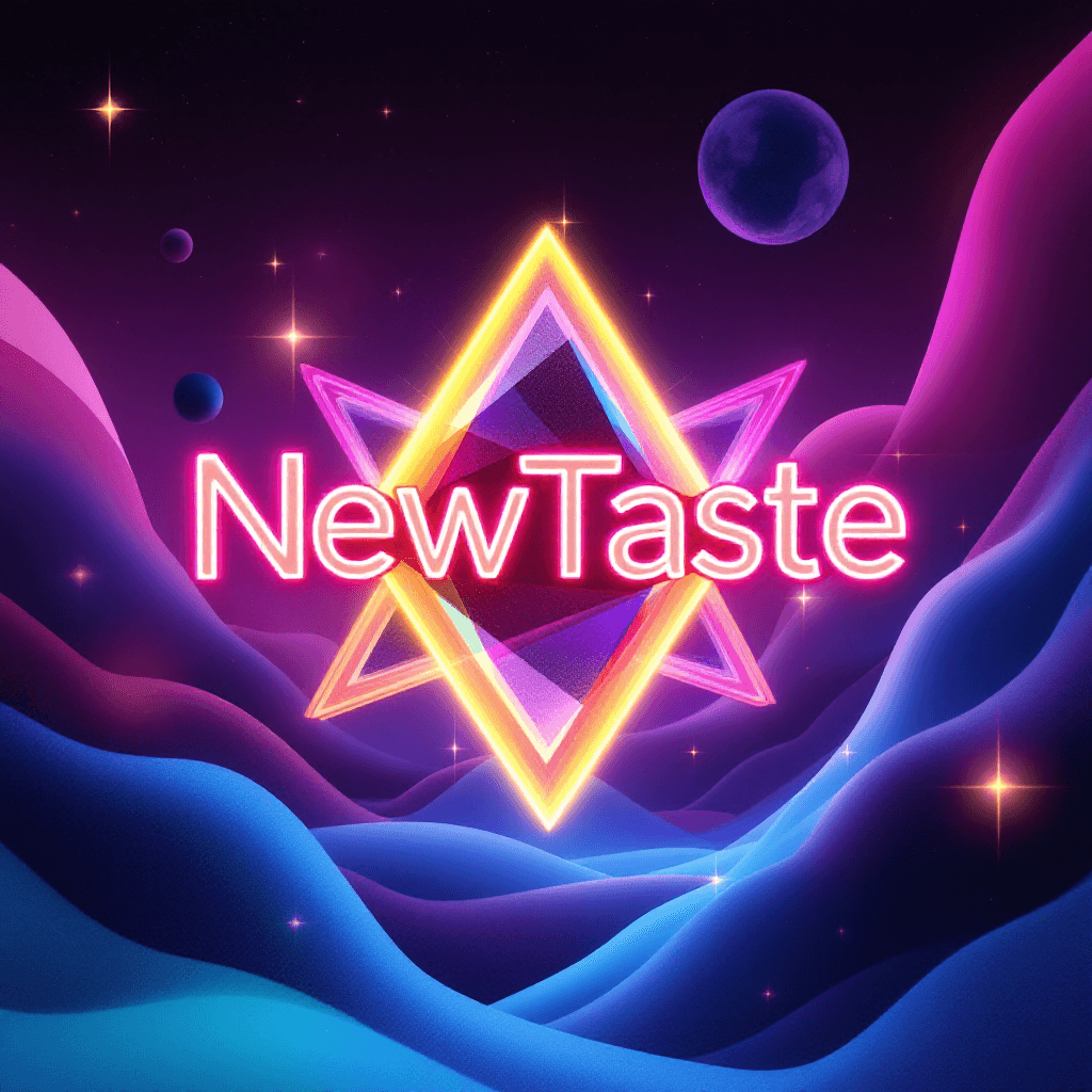 AI generated: "Design a modern and sleek album cover for 'NewTaste'. The background features a gradient of vibrant...