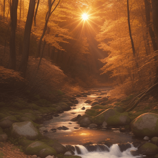 AI generated: a stream running through a forest, by Alexander Brook, shutterstock contest winner, hudson river sch...