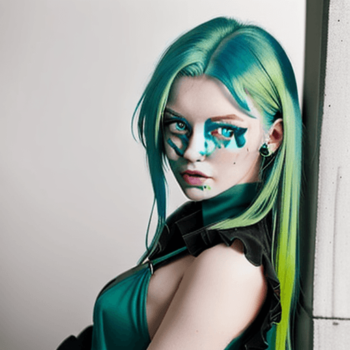 AI generated: girl with blue eyes and green hair