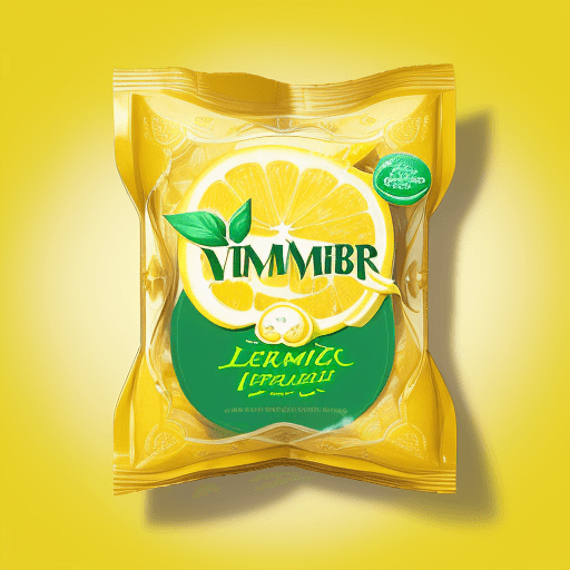AI generated: A brightly lit, vibrantly colored squere packet of Vimbar, with a predominantly yellow background, a...