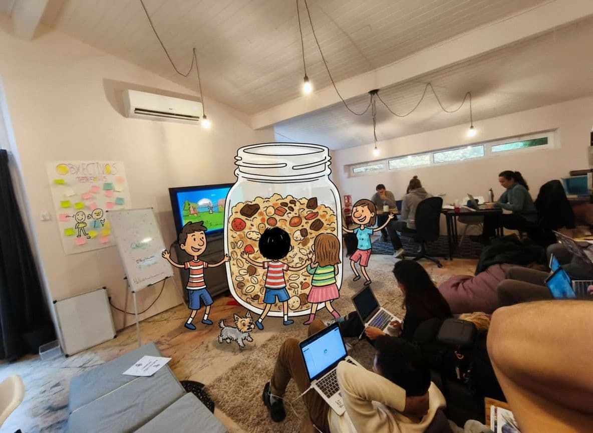 AI generated: usando como referencia de estilo y colores esta ilustración infantil y sus colores, recrea un espaci...