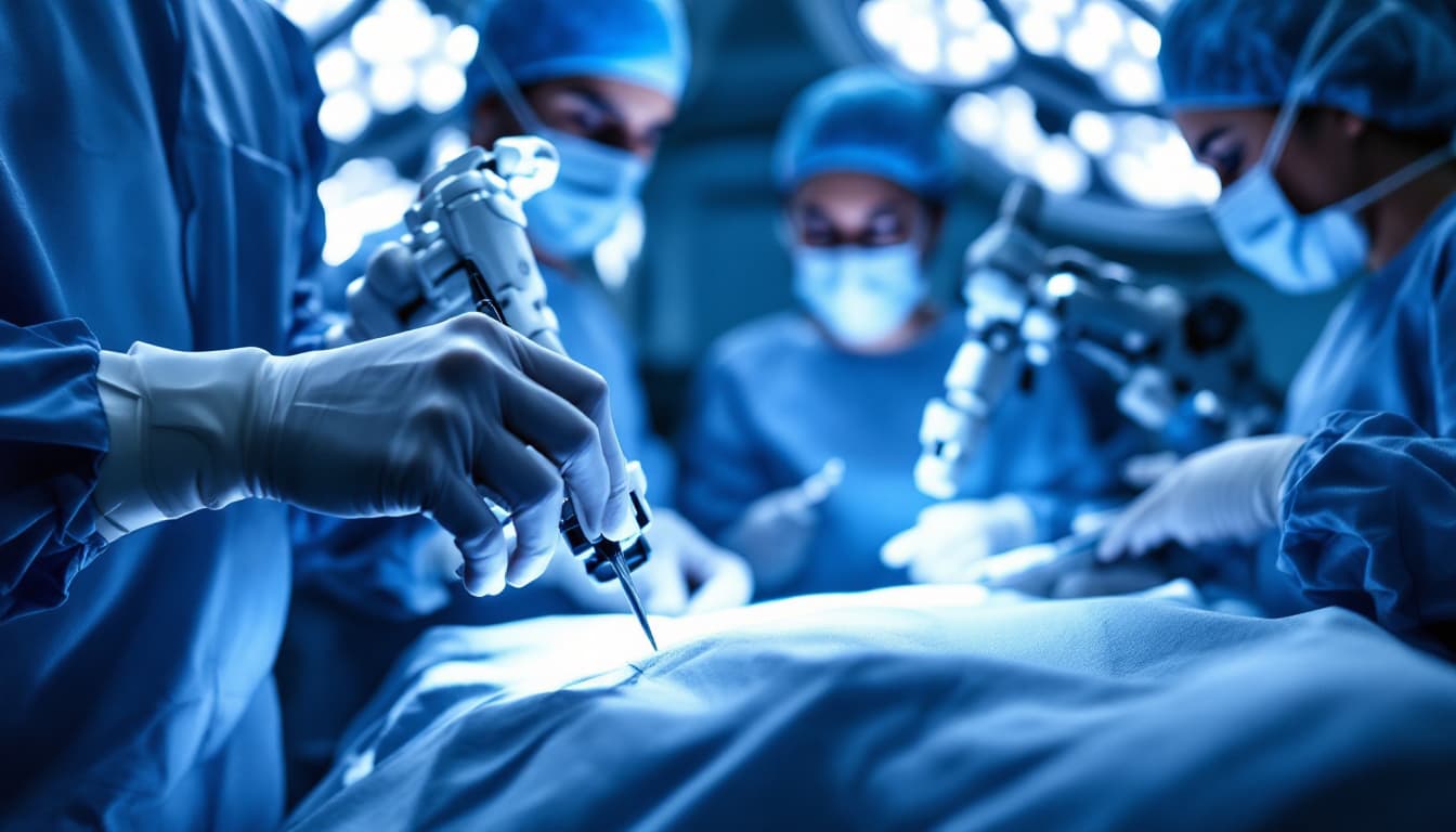AI generated: `/imagine prompt: Surgical team in high-tech operating room, focus on hands:

South Asian surgeon's ...