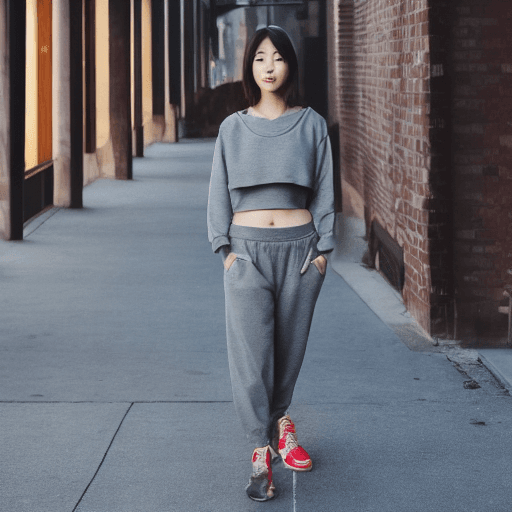 AI generated: 1 girl, beautiful Korean girl, (Cute Loose Bob hair), (wearing a cropped hoodie, capri sweatpants:1....