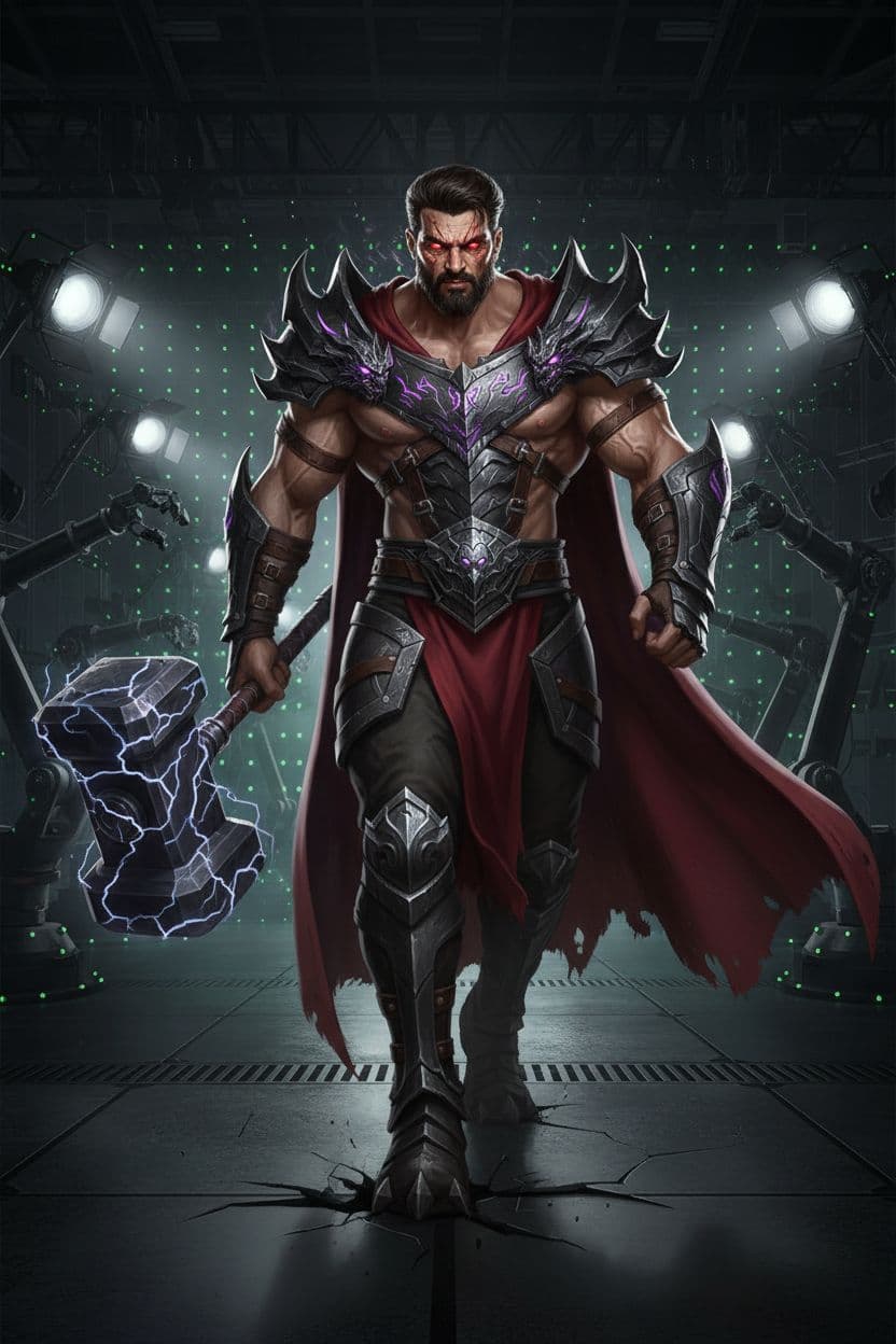 AI generated: Full body portrait of game character, brutal god, walk motion capture, hyper detailed, shot on Hasse...