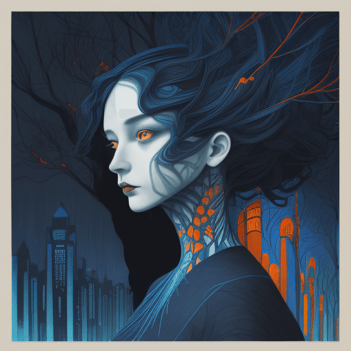 AI generated: a colorful digital artwork of a woman's head and branches, in the style of haunting houses, graceful...