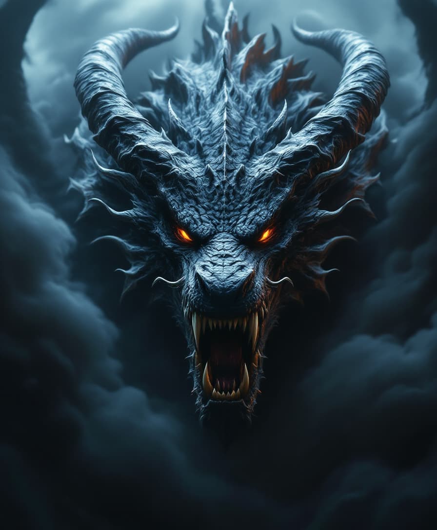 AI generated: The image features a Ultra-realistic fierce dragon with a highly detailed and textured appearance. I...