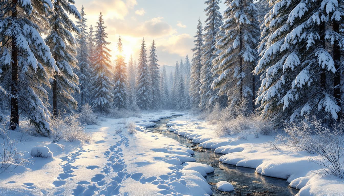 AI generated: "Imagine a dense Nordic forest in the middle of winter, where the tall pines and firs are covered in...