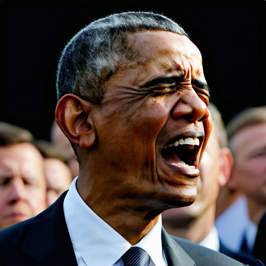 AI generated: crying obama, devastated, no hope, wide camera shot, high quality