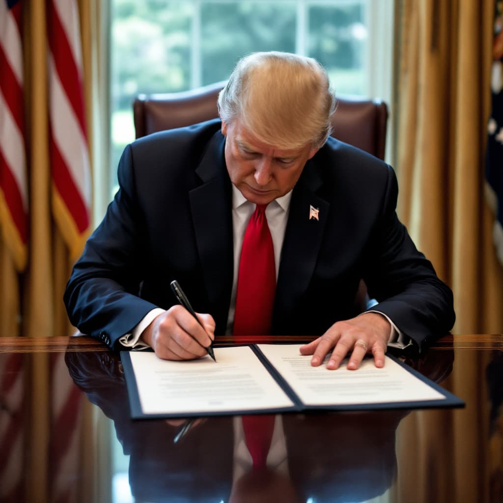 AI generated: Donald Trump signing am executive order