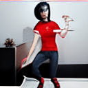 AI generated: (35:1.3) year old (sexy:1.3) (asian:1.1) (woman:1.1) with (dark:1.2) short hair, red eye shadow, wea...
