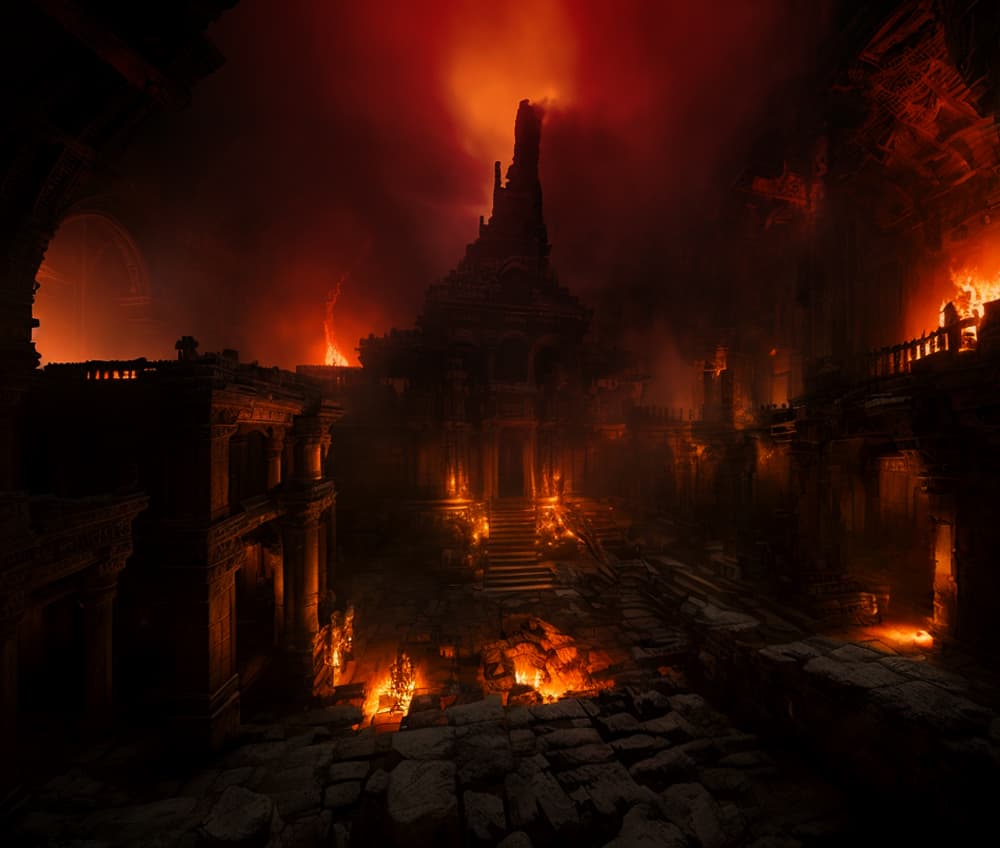 AI generated: (masterpiece), (extremely intricate:1.3), (realistic), scary hidden hellish and demonic temple conce...