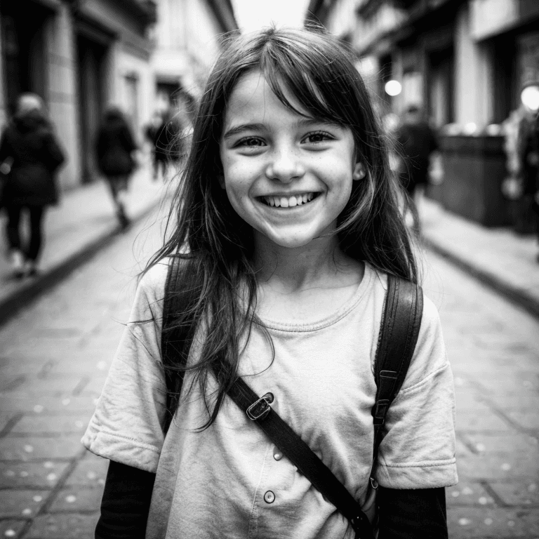 AI generated: a girl, smiling, street