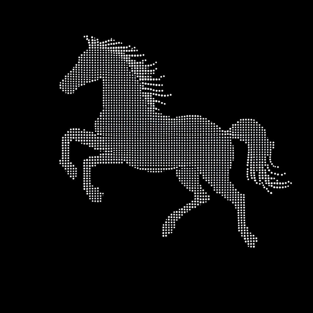 AI generated: a simple white dotted dots forming the shape of a running horse, flat design, vector illustration, o...