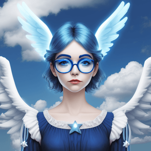AI generated: facionist angel with blue glasses and clouds