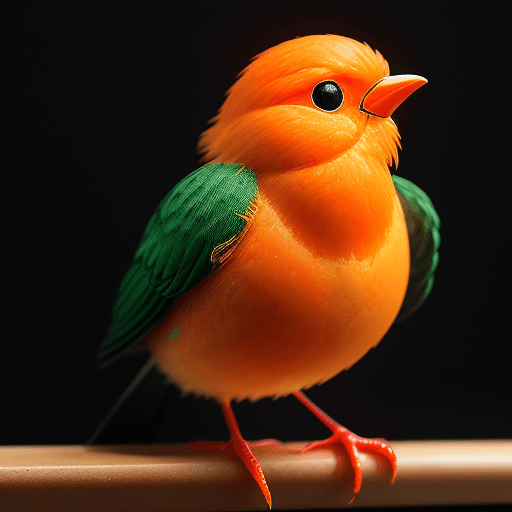 AI generated: a little bird made of a fresh orange that has been cut open, photo-realistic techniques --ar 2:3 --s...