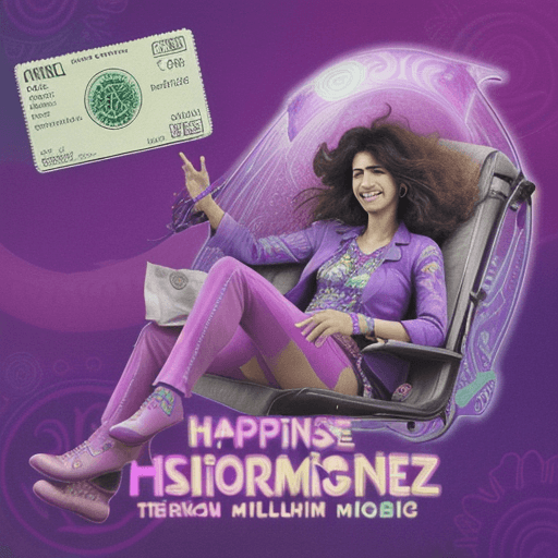 AI generated: Psychedelic air ticket for a trip, hallucinogenic mushrooms, happiness, purple, name of the passenge...