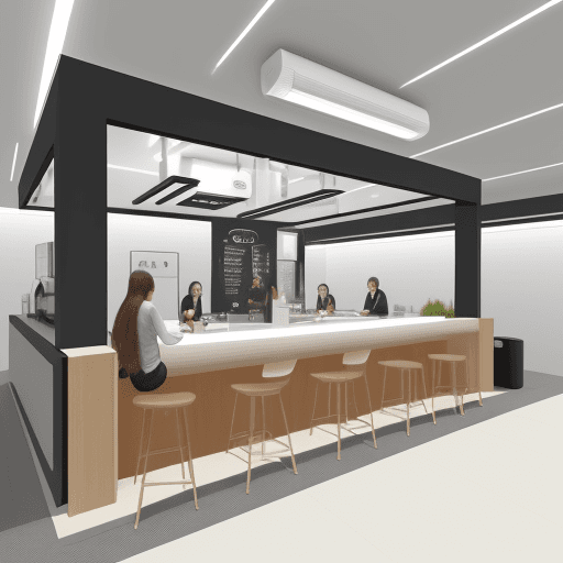 AI generated: i want a cylinder smart modern cafe design with 30 m2 