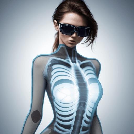 AI generated: Photo of a ultra realistic supermodel using X-ray glasses to see through her clothes