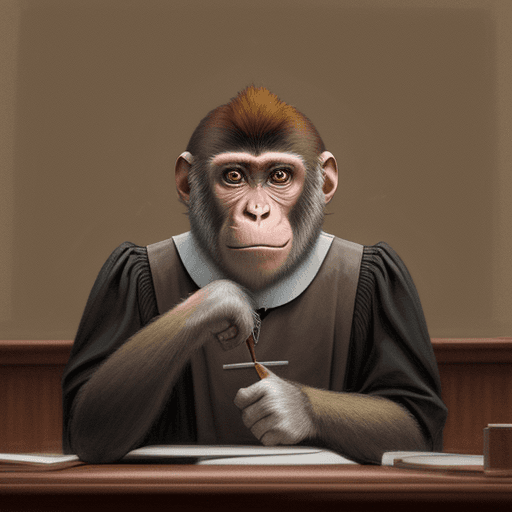 AI generated: a monkey in the courtroom with his head on table, rough quick hasty courtroom sketch done with chalk...