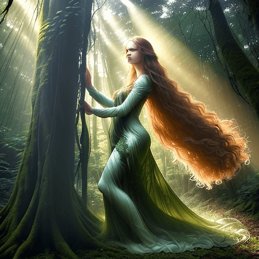 AI generated: In the heart of an ancient forest, where sunlight filters through the canopy, stands a figure of gra...