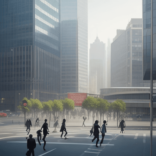AI generated: Hyper realistic eye level exterior photo of a Commute to work people, realisic, (((mystery))), 
 fab...