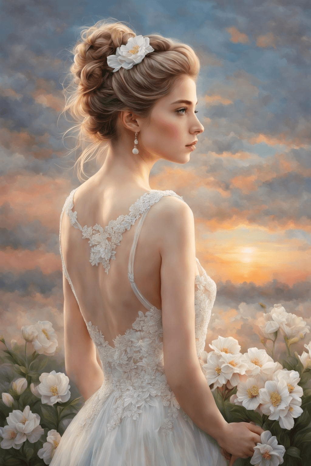 AI generated: masterpiece, highly detailed close up portrait of a girl, behind view, looking back, highly detailed...