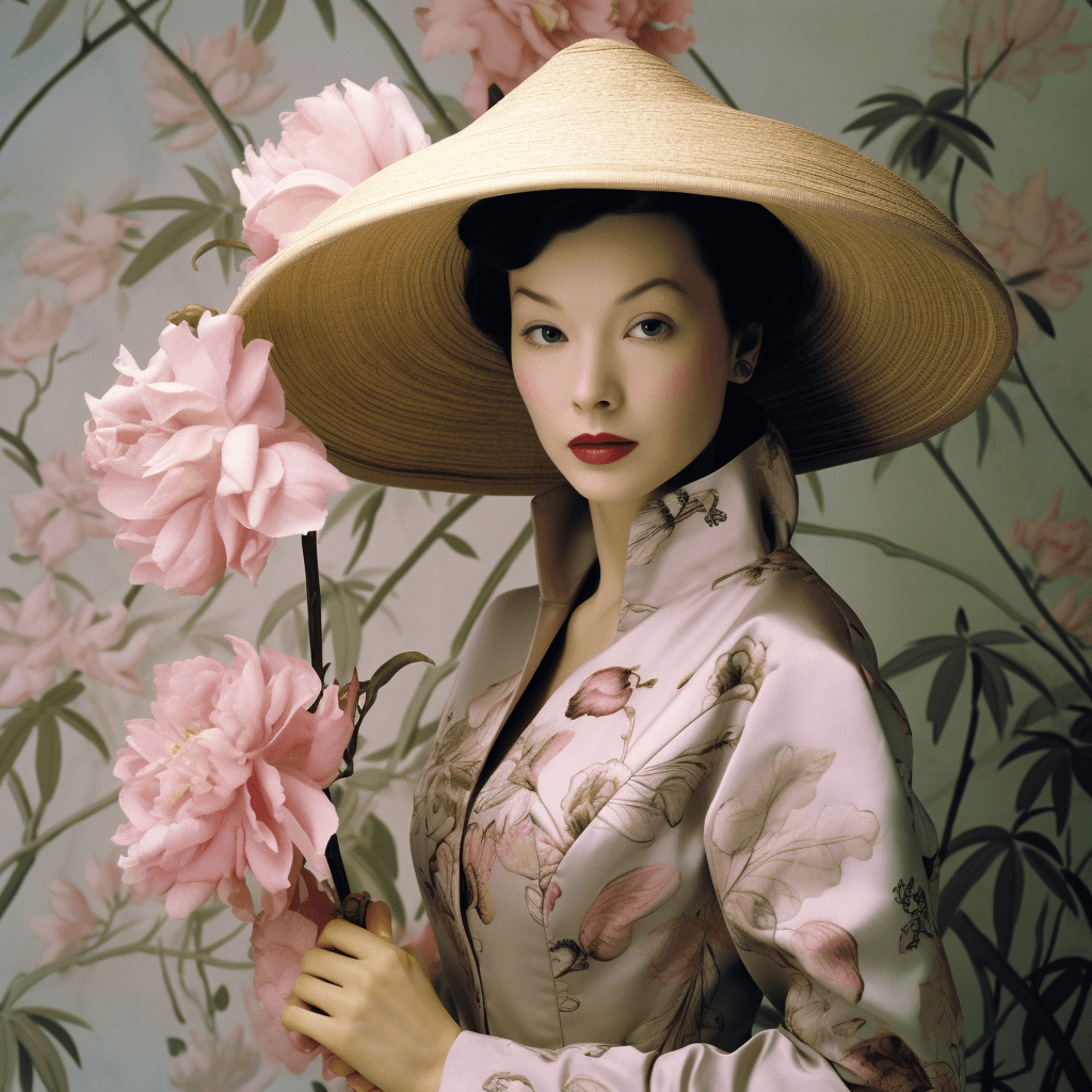 AI generated: High fashion, vogue, flower pattern, 1949 --no ugly, deformed, noisy, blurry, distorted, out of focu...