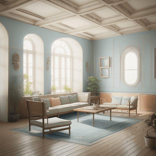 AI generated: High resolution photography interior design, dreamy sunken living room conversation pit, wooden floo...