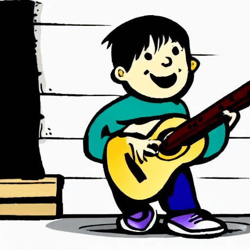 AI generated: little boy with a guitare in cartoon 