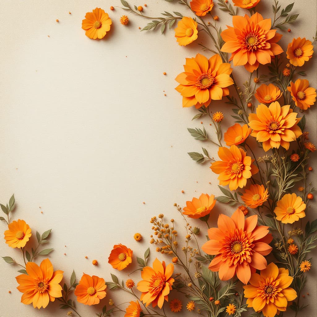 AI generated: fondo naranja del canvas, con lapiceros y hojas de papel , si se puede en 3D mejor 