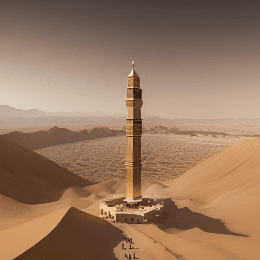 AI generated: Generate an evocative image capturing the vast desert landscape surrounding Mecca, filled with an im...